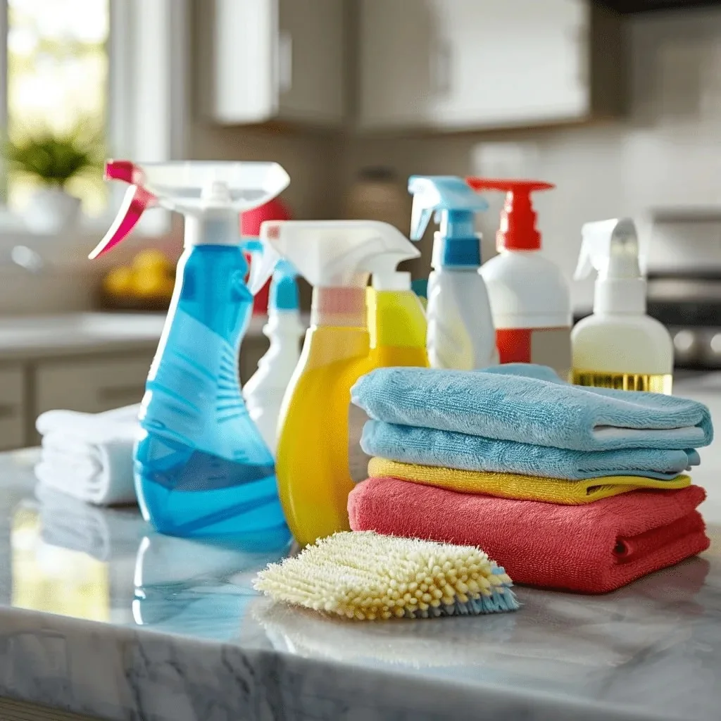 Professional cleaning supplies ready for a Tampa Bay home visit