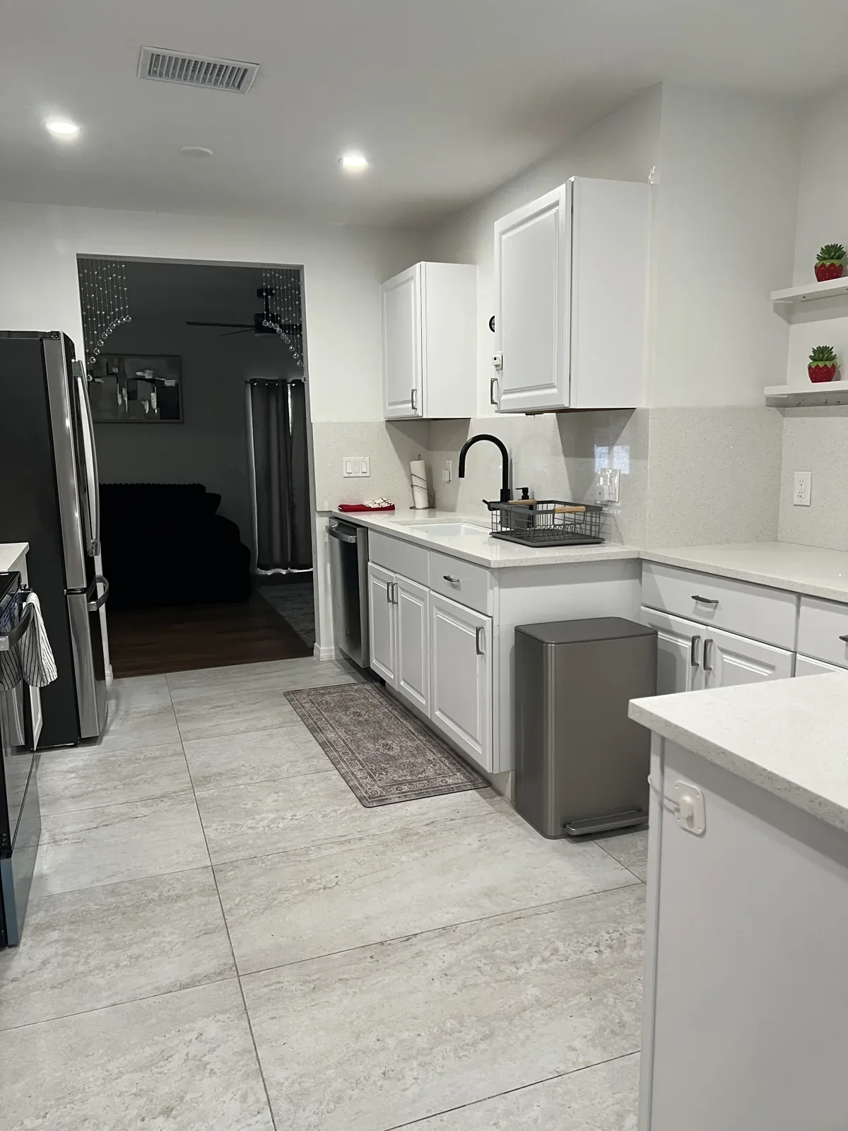 White galley kitchen after cleaning